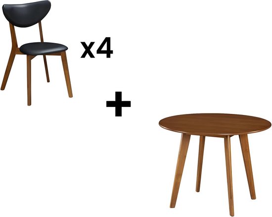 Set "eetkamer" LISETTE met 4 stoelen - Notenhout en zwart L 100 cm x H 75 cm x D 100 cm