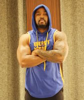 Gym Top - Beast Mood - Hooded Tank Top - Heren Top voor Fitness & Training - Blauw - M