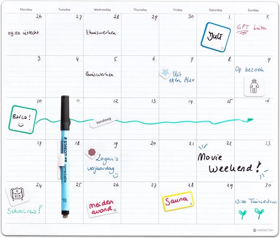 GreenStory - Planbord maand - Groot - Sticky Whiteboard - met Sticky Pen