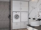 Mobistoxx Set van 2 WASMACHINEKASTEN Washing - Kast voor wasmachine of droogkast met lade voor wasmand - met extra kastruimte boven - wit - universeel