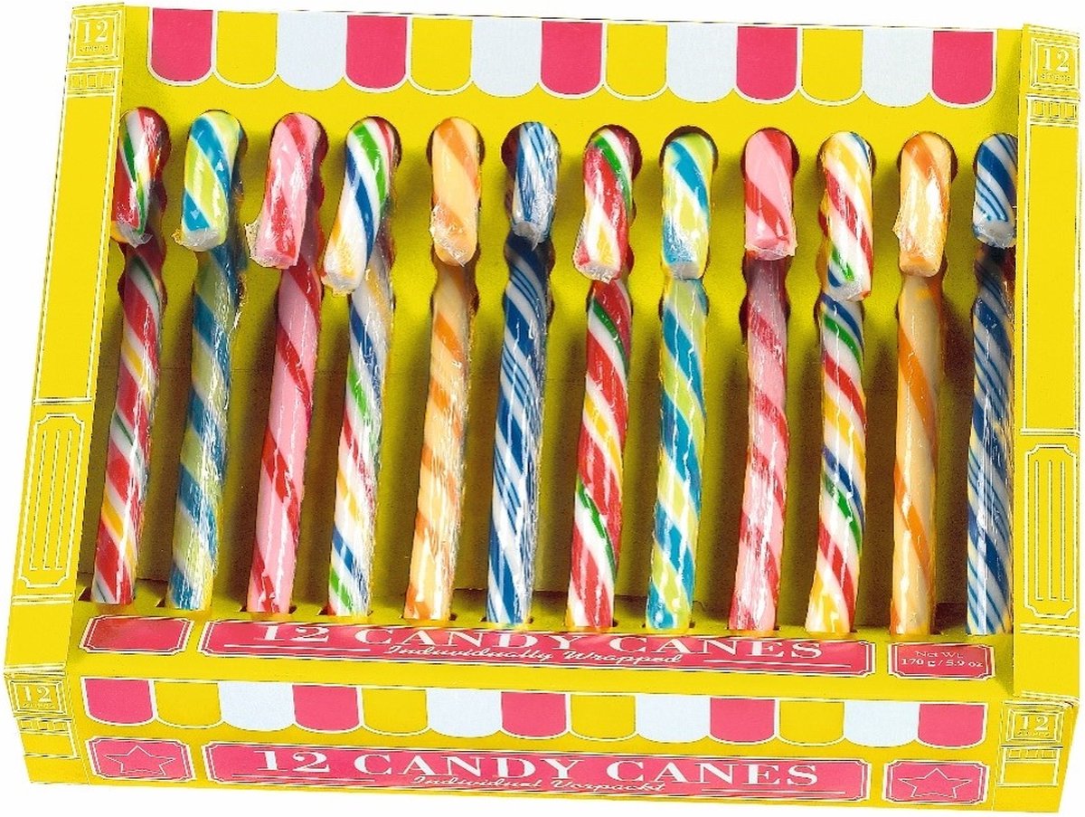 60 stuks candy-canes - fruit-mix - party-canes - zuurstok in 5 doosjes van 12 stuks snoep voor verjaardagsfeestjes / zomerfeestjes