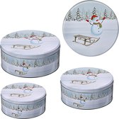 Lot de 3 boîtes à pâtisserie Snowman , pour Noël, 3 tailles, rondes, en métal, pour conserver les gâteaux de Noël, boîte à biscuits (1 x boîte à gâteaux 3 pièces Snowman)