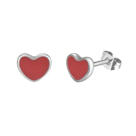Kinder oorbellen - oorstekers meisje - zilverkleurig - zilver plated - hartjes oorbellen - rode oorbellen - oorknopjes - zilverkleurige meisjes oorbellen - cadeau voor meisje - Liefs Jade