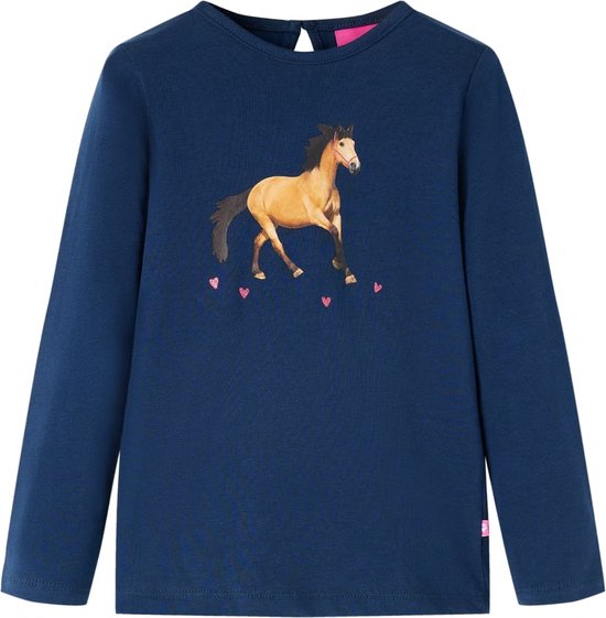 vidaXL-Kindershirt-met-lange-mouwen-paardenprint-104-marineblauw