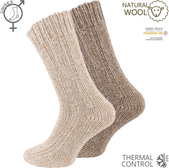 Warme Noorse Wollen sokken - 2 paar - Dikke Huissokken met Schapenwol - Wintersokken