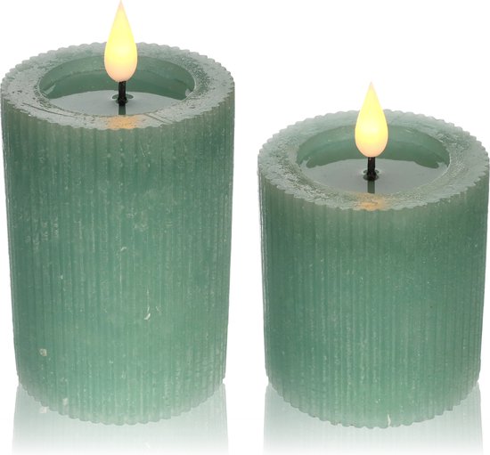 Comforder 2 LED Kaaren met Flikkerende Vlam - Elektrische Stomp Kaarsen op Batterijen met Timer - Ø7 cm Eucalyptus