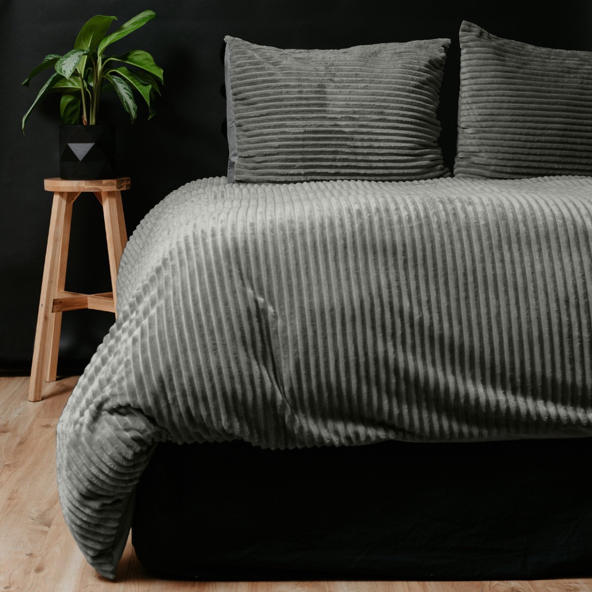 Droomtextiel Zachte Teddy Rib Fleece Dekbedovertrek Grijs Eenpersoons - 140x200/220 cm - Heerlijk Zachte Teddy Rib