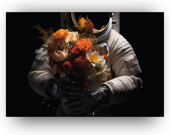 Poster plastique - astronaute - poster astronaute - Poster Fleurs - Poster espace - Fleurs astronautes - 60 x 40 cm