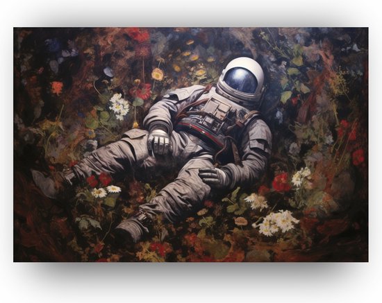 Kunststof Poster - astronaut - Poster astronaut - Poster Bloemen - portret astronaut - Bloemen astronaut - 70 x 50 cm