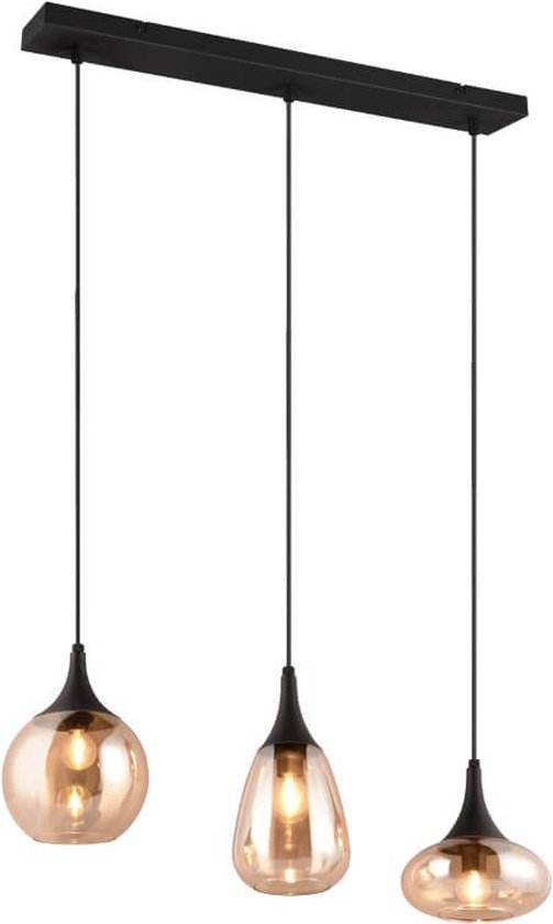 TRIO LUMINA - Lampe à suspension - Zwart mat - sans 3x E14 40W - Verre ambré