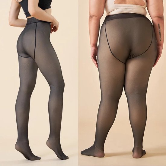 Fleece panty by Belleze - Warme panty XL - Gevoerde thermo panty met fleece - Transparant zwart/huidskleur - 325g