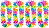 Boland Hawaii krans/slinger - 4x - Tropische/zomerse kleur mix - Grote bloemen blaadjes hals slinger