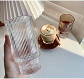 Set Geribbelde LongDrinkglazen- Reliëf - Ribbel - Stapelbaar - Transparant - Glas – 6 Stuks– 300 ml