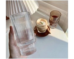 Set Geribbelde LongDrinkglazen- Reliëf - Ribbel - Stapelbaar - Transparant - Glas – 6 Stuks– 300 ml