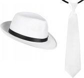 Ensemble complet de déguisements de carnaval - Chapeau de gangster/mafieux avec cravate - Blanc - Adultes - Vêtements de déguisement