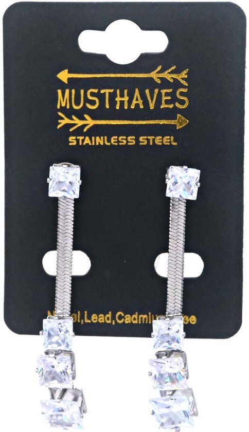 Boucles d'oreilles avec Perles - Boucles d'oreilles pendantes - Acier inoxydable - 6 cm - Couleur argent