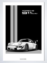 Porsche 911 Turbo Wit sur Poster - 50 x 70 cm - Poster Voiture Chambre d'Enfant / Chambre / Bureau
