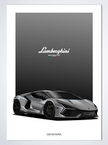 Lamborghini Revuelto Grijs op Poster - 50 x 70cm - Auto Poster Kinderkamer / Slaapkamer / Kantoor
