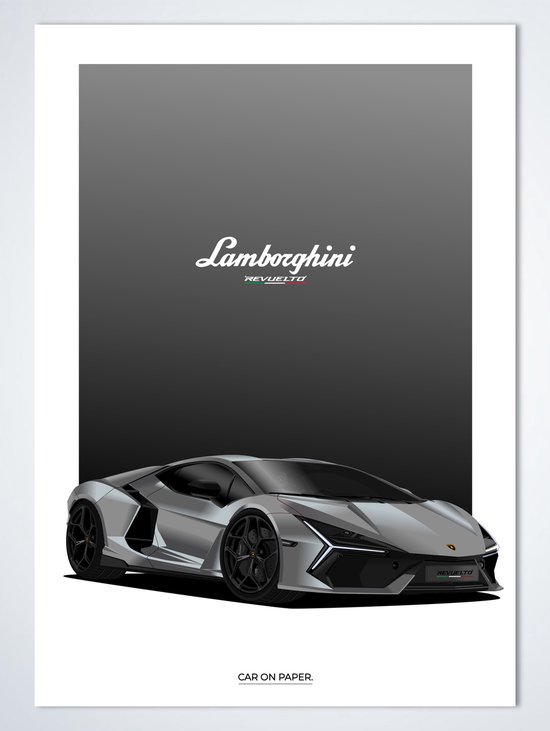 Lamborghini Revuelto Grijs op Poster - 50 x 70cm - Auto Poster Kinderkamer / Slaapkamer / Kantoor