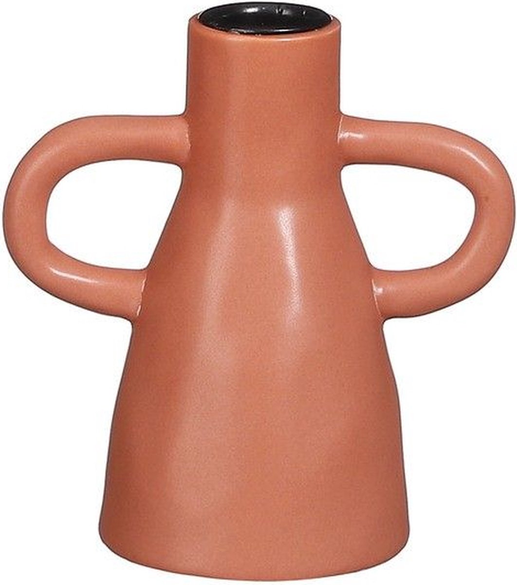 MICA DECORATIONS KANDELAAR - L11 X B7 X H12 CM - KERAMIEK - ROOD