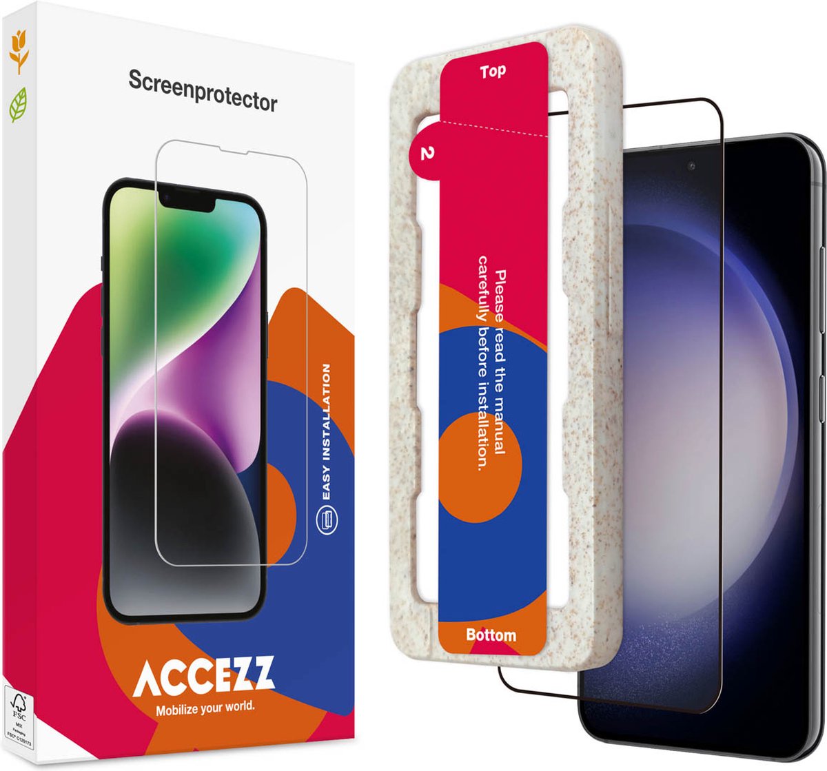 Accezz Screenprotector Geschikt voor Samsung Galaxy S23 / S22 - Accezz Gehard glas Full Cover screenprotector met bio applicator
