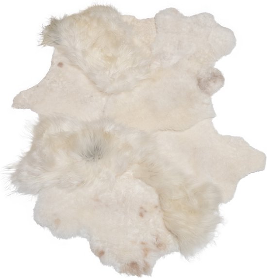 Designer schapenvacht vloerkleed 180 x 120 cm patchwork Creme; Ivoor wit; Creme wit | Hoogpolig vloerkleed natuurlijke vorm.