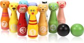 Houten Bowling Set Kegelen Speelgoed - met 10 Dierenpennen, 2 Ballen - Educatief speelgoed Cadeau voor kinderen 2 3 4 5 jaar en oud