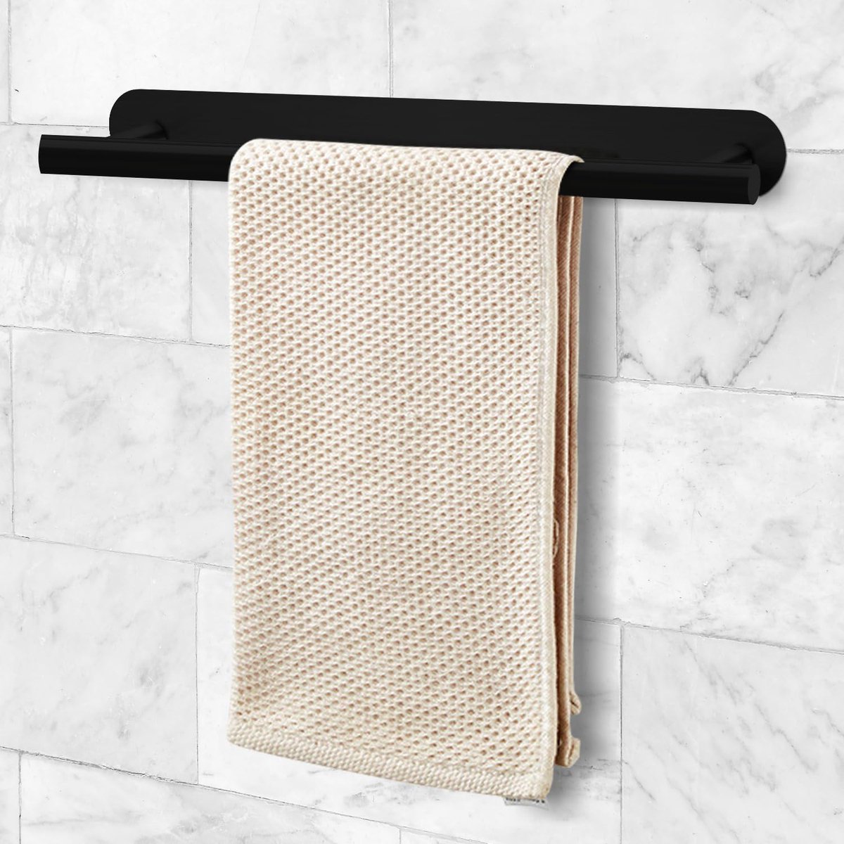 Handdoekhouder voor de muur, 40 cm, zonder boren, geschikt in de badkamer of keuken, sterke 3M zelfklevend, handdoekstang, handdoekhouder (zwart)
