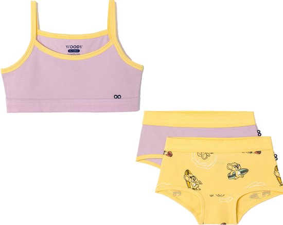 Woody ondergoed set meisjes - koala – lila - 1 topje en 2 boxers - maat 152