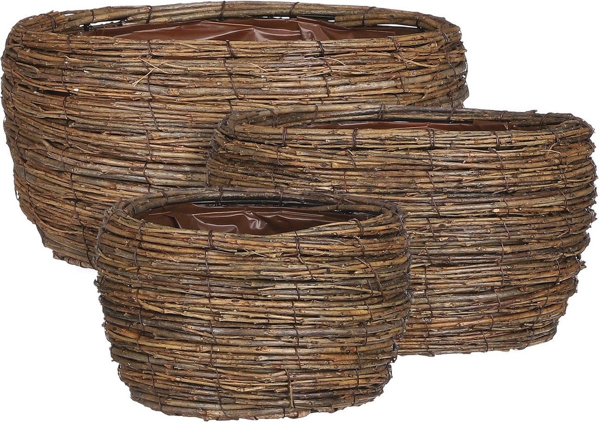 Mica Decorations CARGO MAND VOOR PLANTEN SET VAN 3 H16 X Ø31 CM BRUIN