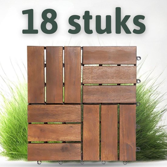 Houten terrastegels acacia 30x30cm - mozaïek - donkerbruin - 18 stuks = 1.62m²