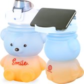 ERB® Gourde Enfants & Adultes - Bouteille d'eau 600 ml - Support téléphone - Ours - Sans BPA ni fuite - Multi Blauw Orange