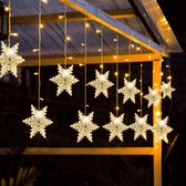 Velox Kerstverlichting Sneeuwvlok LED-lichtgordijn Sterren Gordijn Feestzaal Bruiloft Binnenlichtgordijn Buiten ,Warm Wit