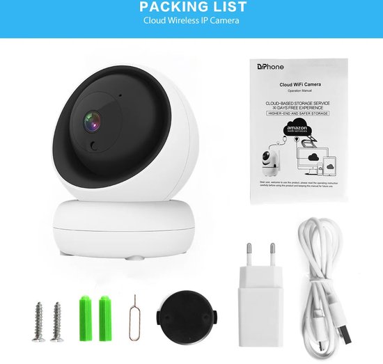 DrPhone Indoorview - Indoor PTZ Camera - Home Security Camera - Pan 355° Tilt 80° - Nachtvisie - Tweerichting Audio - Tuya / Alexa/ Google Home - Wit van DrPhone — afbeelding 3