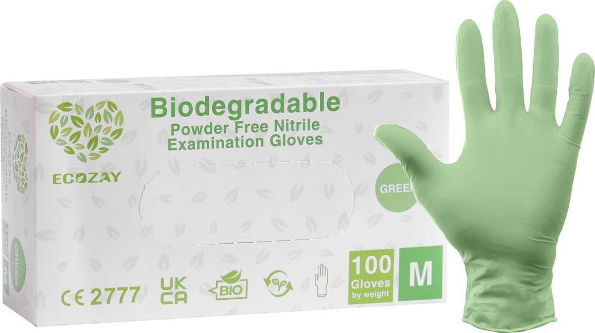 Goedkoopste Biologisch afbreekbare Handschoenen - Nitril - 100 stuks - Groen - Poedervrij - Latex vrij - Maat L