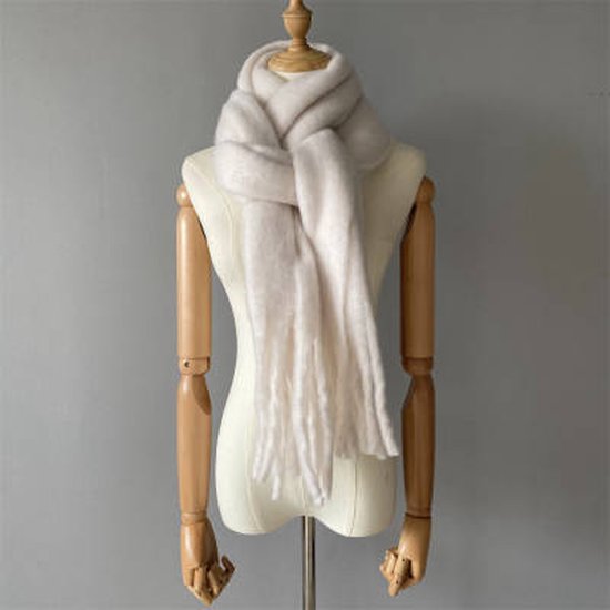 Sjaal Ecru Fluffy met franjes / chunky fluffy scarfs / accessoires dames Sjaal / wintersport fluffy sjaal / fluffy scarf