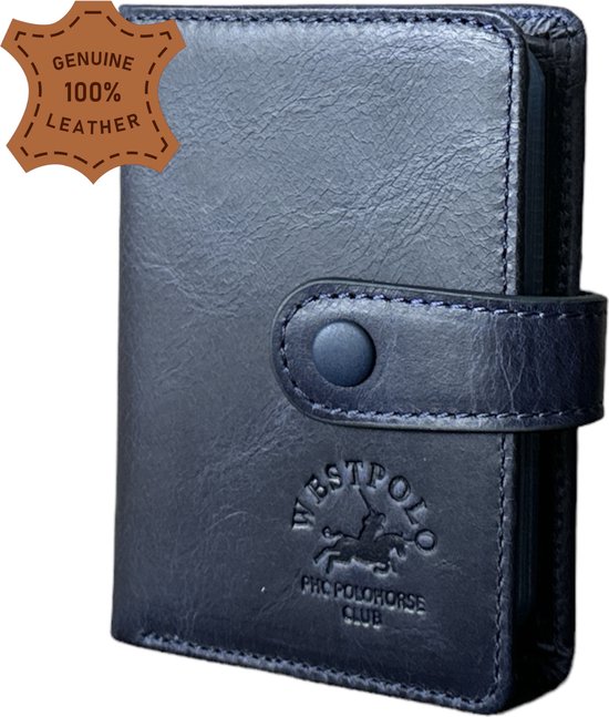 Westpolo leren pasjeshouder unisex - geschikt voor 14 pasjes & briefgeld - creditcardhouder - blauw - met luxe cadeaubox - 310C