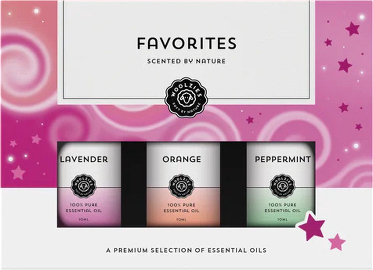 Goedkoopste Woolzies Favorites Essential Oil Blend Set | Incl. Lavender, Orange, & Peppermint Oils | Helps Restful| Reliefs Stress