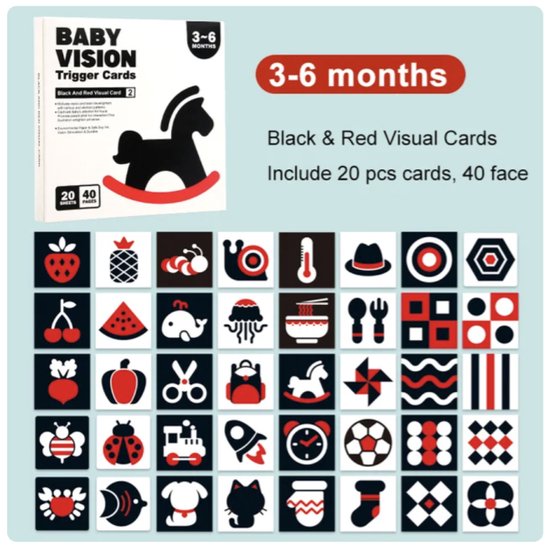 Cartes déclencheurs de vision Bébé 3 -6 mois - Développement du Bébé -  Contraste des