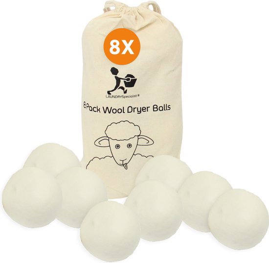 LaundrySpecialist Drogerballen - Set van 8 stuks XL - Herbruikbaar - Duurzaam drogen van de was - Wasdrogerballen - Droogballen - Wasbollen - Duurzaam wol - Wasdrogerballen - Energiebesparend