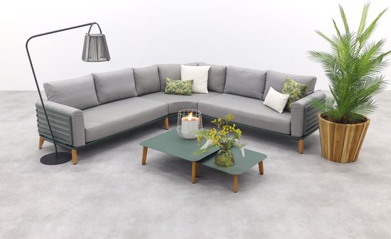 Garden Impressions Carmen loungeset 5-delig - teak look - mossgreen/ grijs