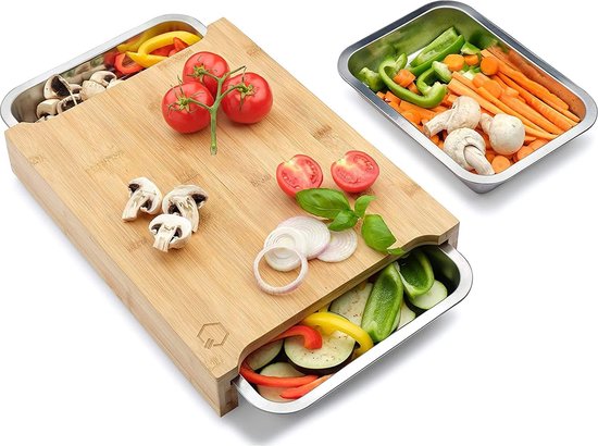 Foto: Premium bamboo chopping board set with 3 crumb trays extra large bamboo chopping board with collecting tray upgraded version 2021 