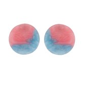 Behave Boucles d'oreilles - Femme - Boucles d'oreilles Puces - Rondes - Rose - Bleu - Aspect Marbre - Plastique - 3,5 cm