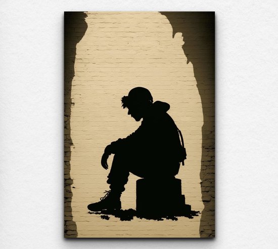 banksy canvas - banksy art - banksy - schilderij woonkamer - zwart schilderij - banksy schilderijen - 50 x 70 cm 18mm