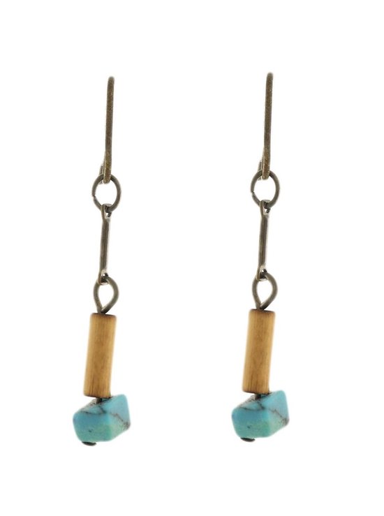 Boucles Boucles d'oreilles Behave Boucles d'oreilles avec perle en bois et pierre naturelle bleue 3 cm