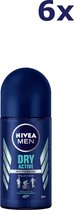 6x Nivea Deo Roll-On 50ml Dry Active