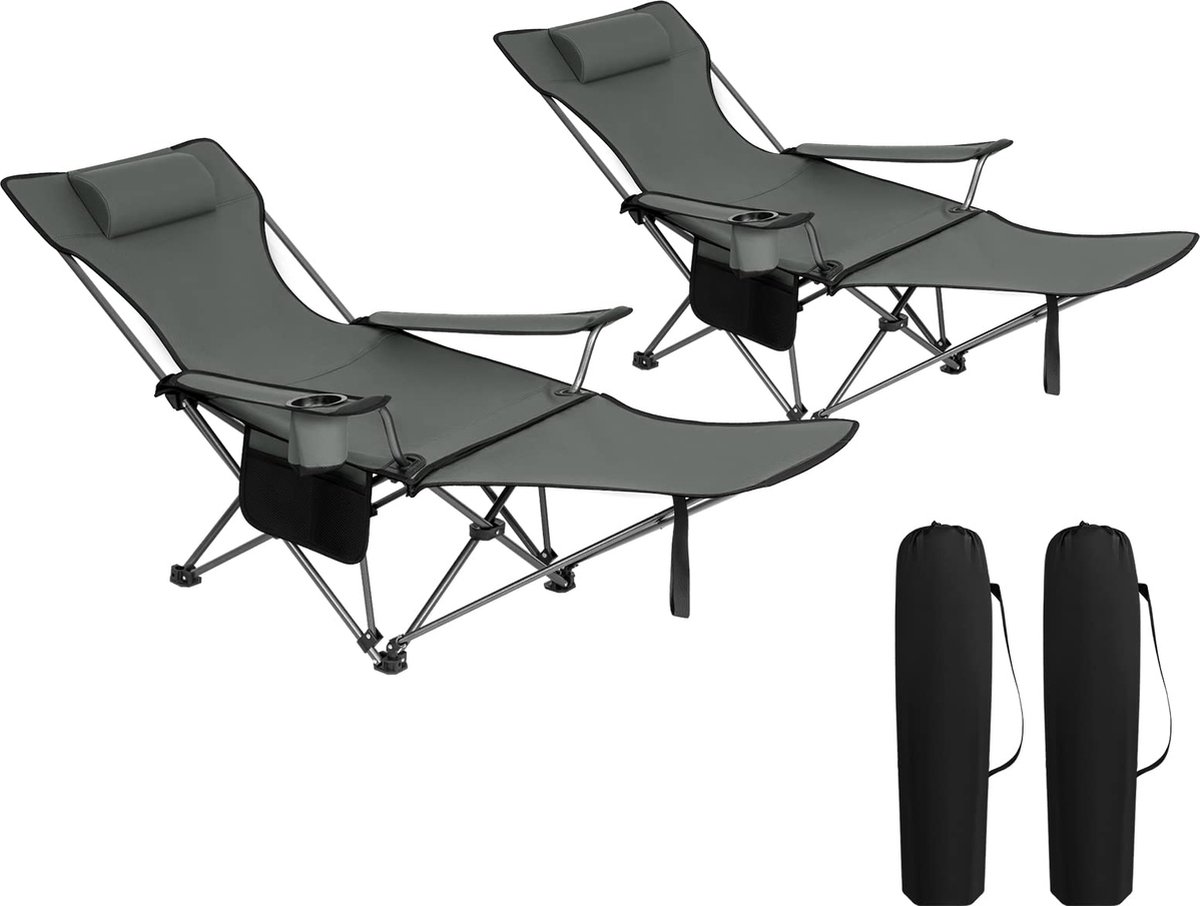 Rootz Campingstoel - Buitenzitplaats - Opvouwbare ligstoel - Viskruk - Ligstoel - Draagbare rust - Reisstoel - Grijs - 93x18x18 cm