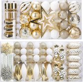 88 stuks kerstballen, ornamenten voor kerstboom, delicate kerstdecoratie, ballen, knutselset, onbreekbare kunststof kerstboomversiering, ballen set voor nieuwjaarsfeest, bruiloftsfeest (goud + wit)