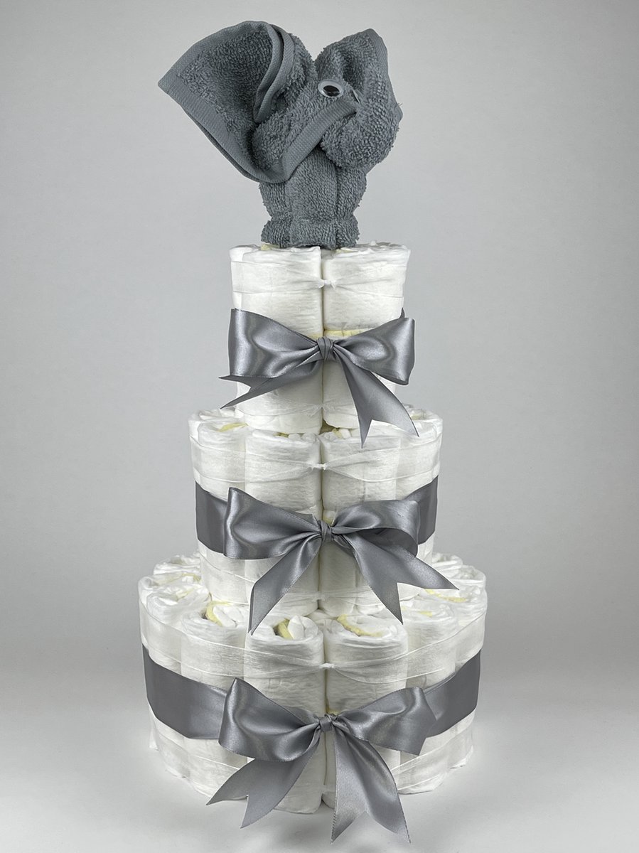 Goedkoopste Chouette-Chouette | Luiertaart Neutraal | Kraamcadeau | Geboorte Jongen Meisje | Babyshower | Olifant Grey-Blue - Grijs