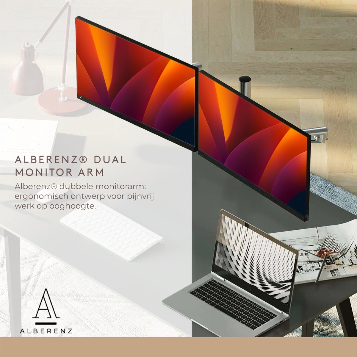 Bright Goods® Dubbele Monitor Arm Zilver - Dubbele Monitorbeugel Zilver - Monitorarm 2 schermen - Ergonomisch ontwerp - Scherm beugel - Monitorbeugel thumbnail 2